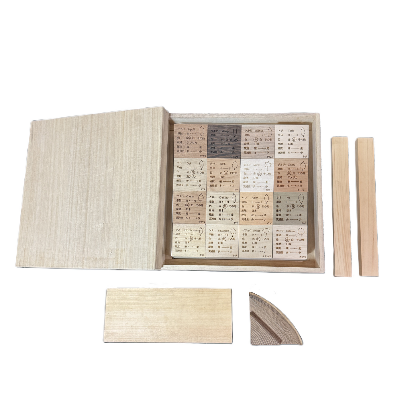 ものづくりブロック【おすすめ16種セット】（樹種説明入り）桐箱セット